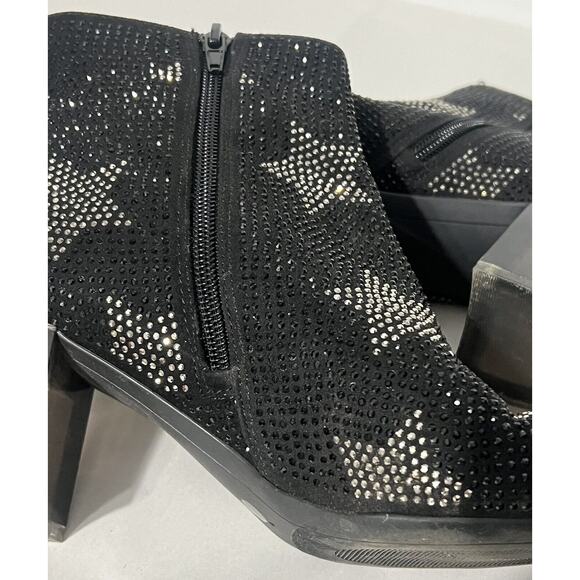 INC Floriann Ankle 8.5 Booties Black Sparkle Silver Star Chunky Clear Heel - Picture 7 of 11
